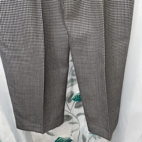 100% WORSTED WOOL HOUNDSTOOTH DRESS PANTS PLEATED BLK/WHT SZ 12